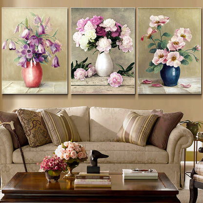 Vivolux | Blumen und Vase Malerei Leinwand Modernismus Texturierte Wandkunst in Heller Farbe