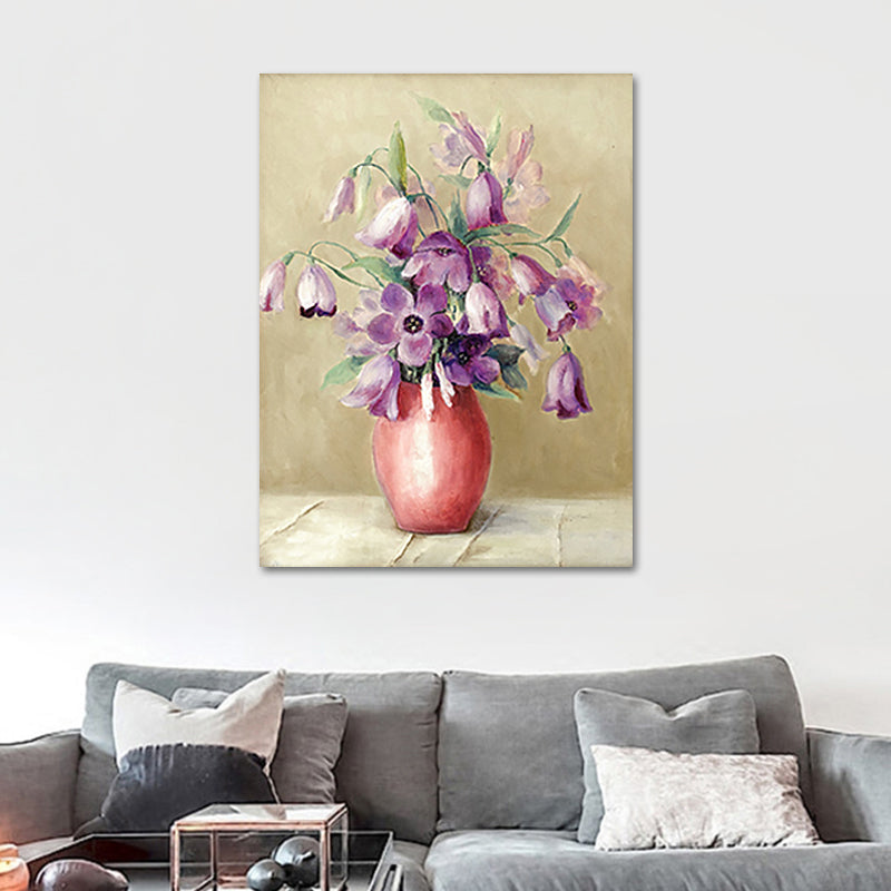 Vivolux | Blumen und Vase Malerei Leinwand Modernismus Texturierte Wandkunst in Heller Farbe
