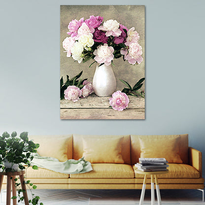 Vivolux | Blumen und Vase Malerei Leinwand Modernismus Texturierte Wandkunst in Heller Farbe