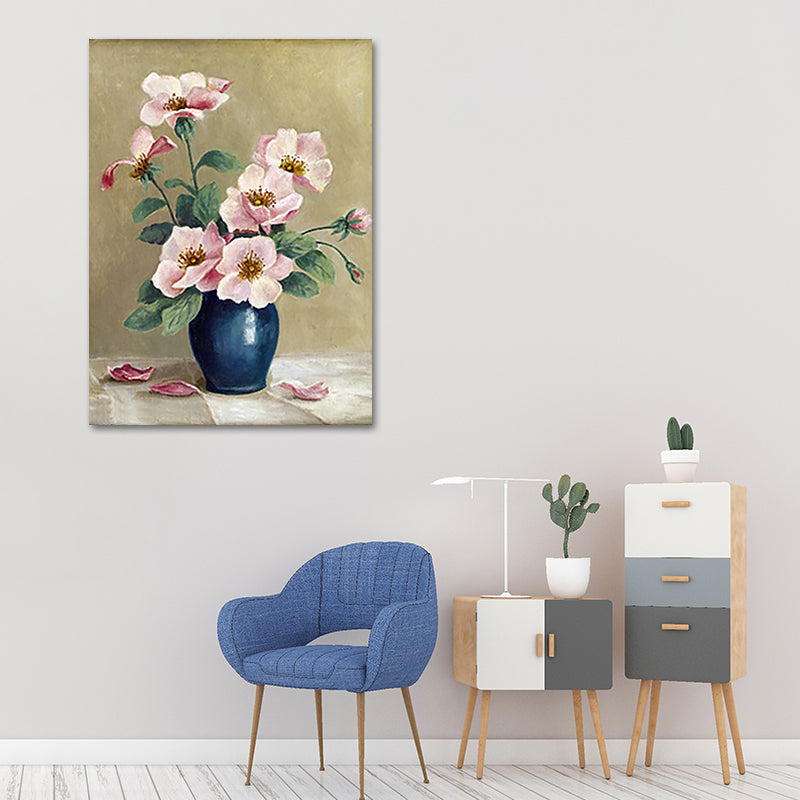 Vivolux | Blumen und Vase Malerei Leinwand Modernismus Texturierte Wandkunst in Heller Farbe