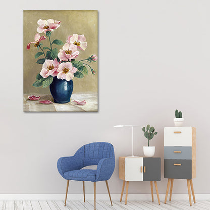 Vivolux | Blumen und Vase Malerei Leinwand Modernismus Texturierte Wandkunst in Heller Farbe
