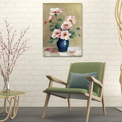 Vivolux | Blumen und Vase Malerei Leinwand Modernismus Texturierte Wandkunst in Heller Farbe