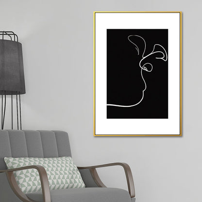 Vivolux | Schwarze Figuren-Porträt-Leinwand Bleistift Nordic Stil Texturiertes Wandkunst-Druck für Spielzimmer
