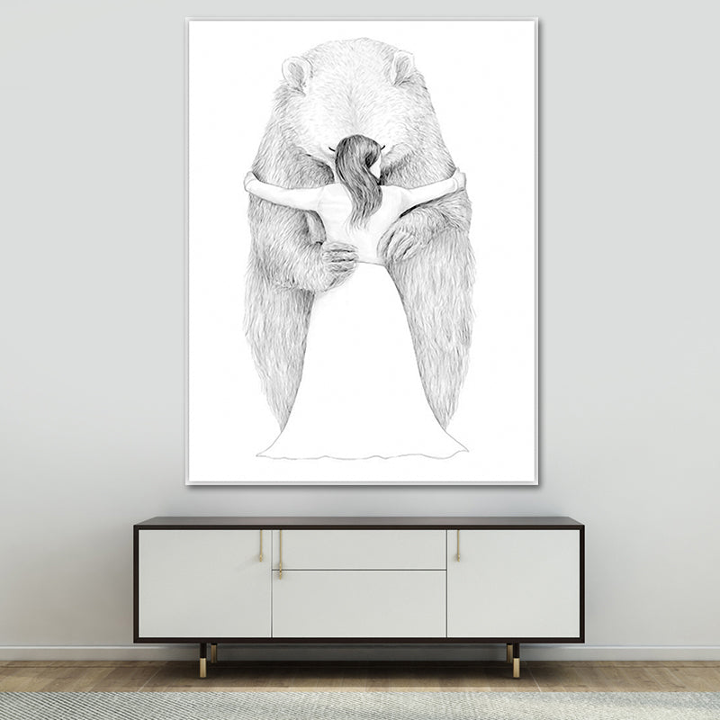 Vivolux | Skandinavischer Bär und Mädchen Malerei Weiße Texturierte Wandkunst Dekor für Esszimmer