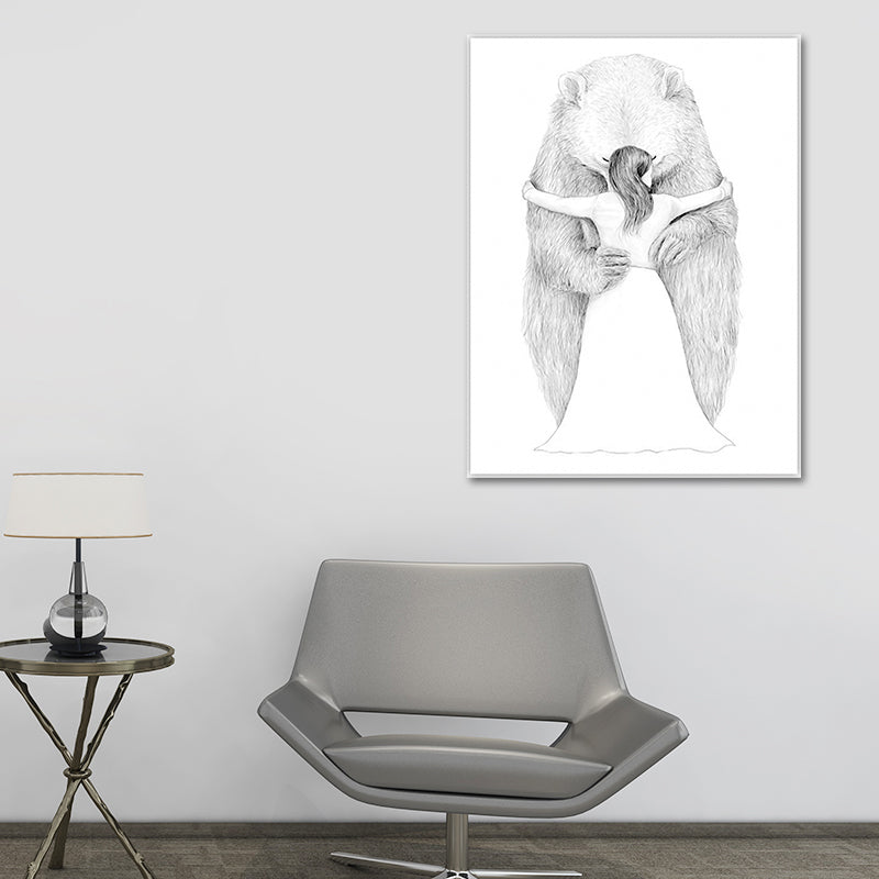 Vivolux | Skandinavischer Bär und Mädchen Malerei Weiße Texturierte Wandkunst Dekor für Esszimmer