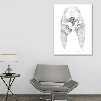 Vivolux | Skandinavischer Bär und Mädchen Malerei Weiße Texturierte Wandkunst Dekor für Esszimmer