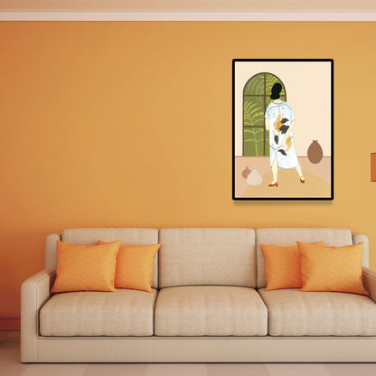 Vivolux | Stylische Hausfrau Wandkunst für das Wohnzimmer Mode Leinwanddruck in Pastellfarbe