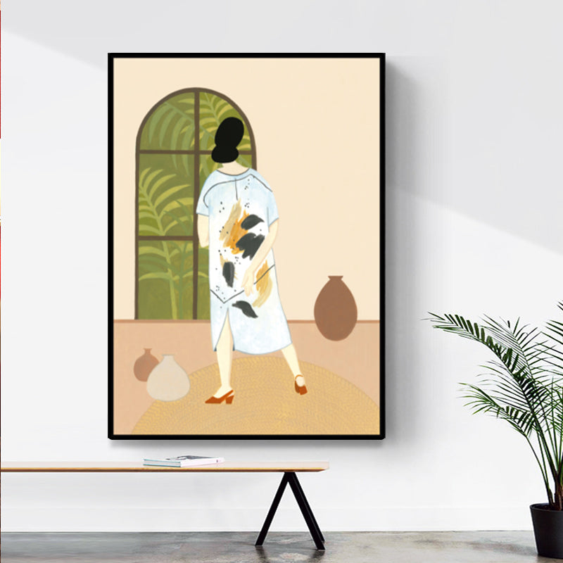 Vivolux | Stylische Hausfrau Wandkunst für das Wohnzimmer Mode Leinwanddruck in Pastellfarbe