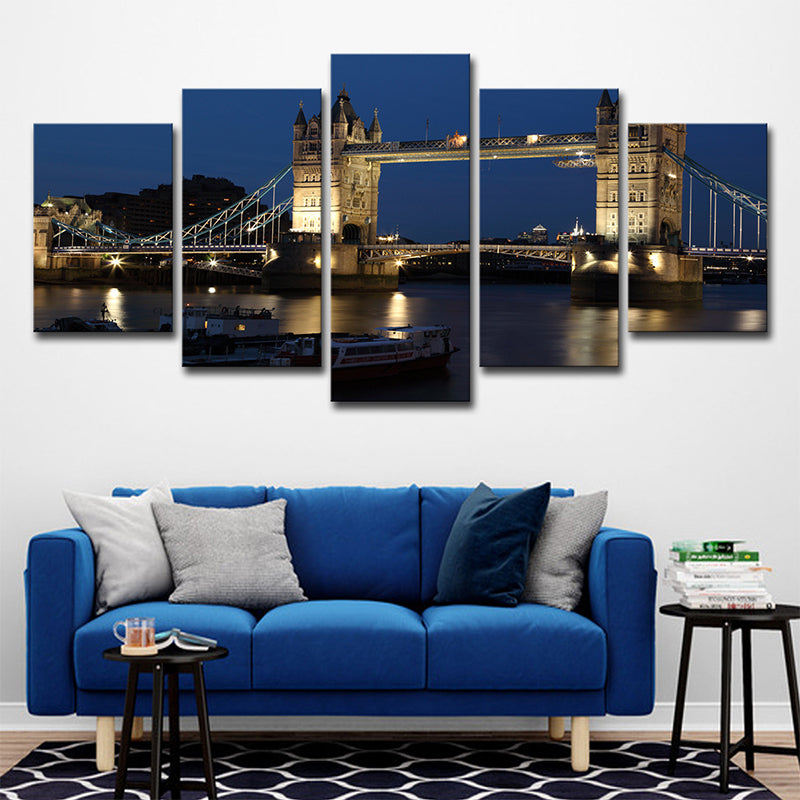 Vivolux | Nacht London Tower Bridge Leinwand Blau Global Inspiriert Wandkunst Dekor für Wohnzimmer
