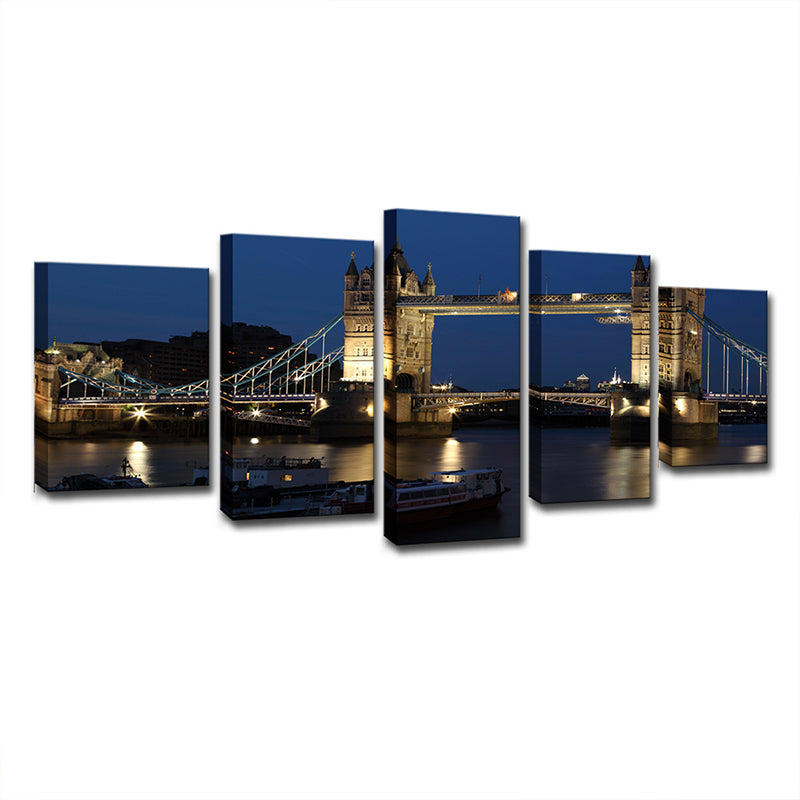 Vivolux | Nacht London Tower Bridge Leinwand Blau Global Inspiriert Wandkunst Dekor für Wohnzimmer