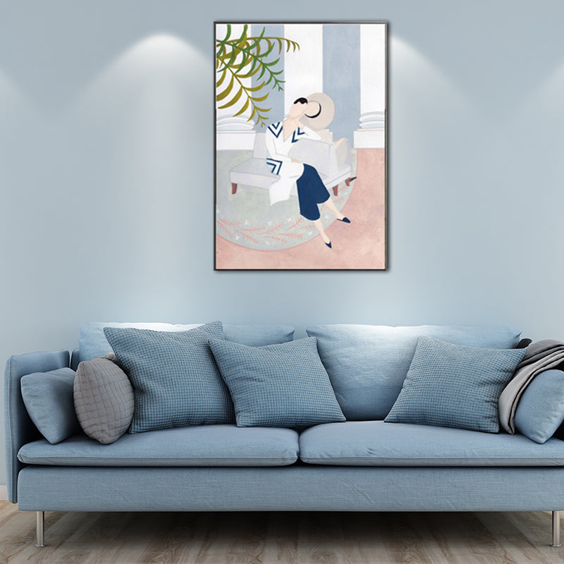 Vivolux | Illustration Modische Frau Leinwand Wandkunst für Mädchen Wohnzimmer, Pastellfarbe