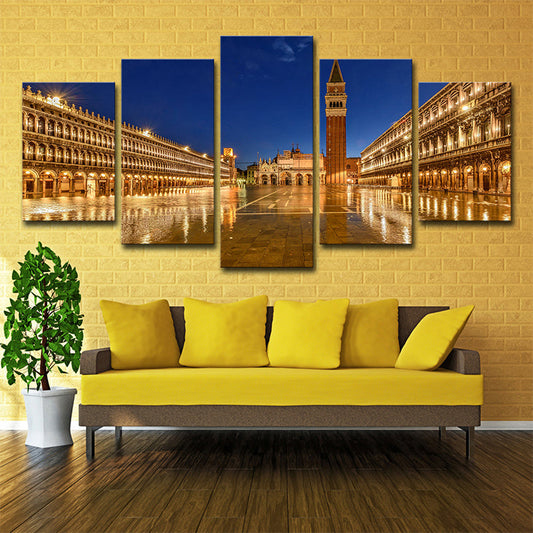 Vivolux | Piazza San Marco Nacht Leinwanddruck Global Inspiriertes Mehrteiliges Wandkunstdekor in Gold