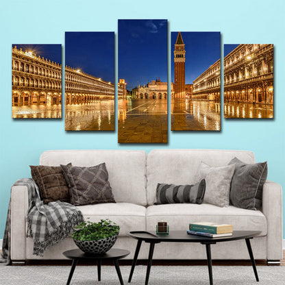 Vivolux | Piazza San Marco Nacht Leinwanddruck Global Inspiriertes Mehrteiliges Wandkunstdekor in Gold