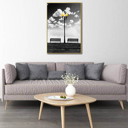 Vivolux | Nostalgische Straatlamp Wandkunst Decor voor Gang Stilleven Canvasprint in Zwart-Wit