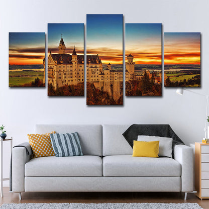 Vivolux | Schwanstein Castle Sunset Landschaft Kunst Druck Global Inspirierte Leinwand Wanddekoration in Orange