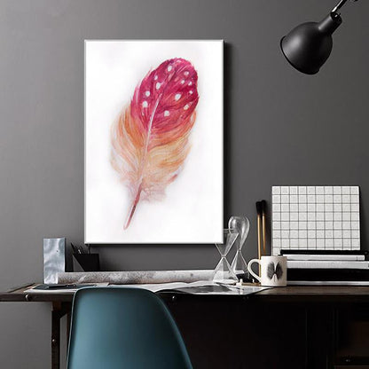 Vivolux | Feder Wandkunst Dekor Texturiert Nordic Stil Schlafzimmer Leinwanddruck in Rot auf Weiß