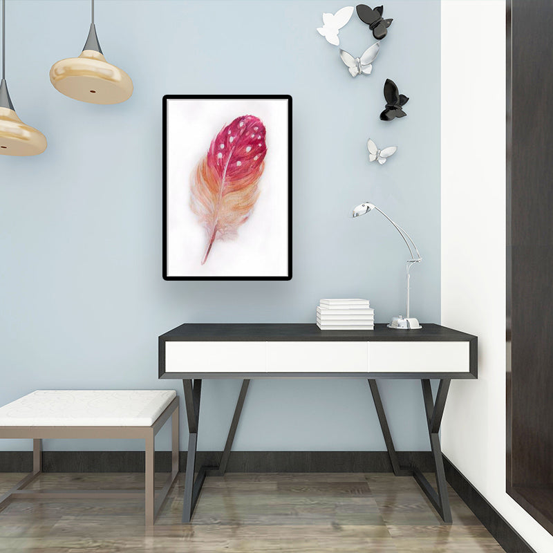 Vivolux | Feder Wandkunst Dekor Texturiert Nordic Stil Schlafzimmer Leinwanddruck in Rot auf Weiß