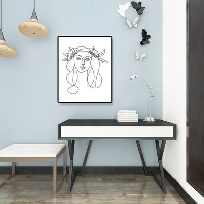 Vivolux | Leinwand Texturiertes Gemälde Nordic Style Bleistift Mädchen Portrait Wandkunst, Mehrere Größen