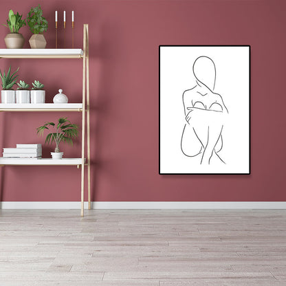 Vivolux | Leinwand Texturiertes Gemälde Nordic Style Bleistift Mädchen Portrait Wandkunst, Mehrere Größen