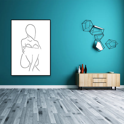 Vivolux | Leinwand Texturiertes Gemälde Nordic Style Bleistift Mädchen Portrait Wandkunst, Mehrere Größen