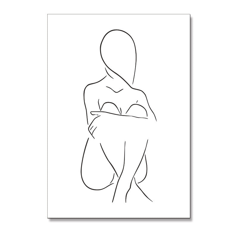 Vivolux | Leinwand Texturiertes Gemälde Nordic Style Bleistift Mädchen Portrait Wandkunst, Mehrere Größen