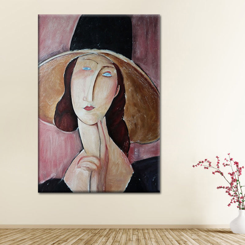 Vivolux | Vintage Frau Portrait Malerei Leinwand Texturiert Rosa Wandkunst Druck für Mädchenzimmer