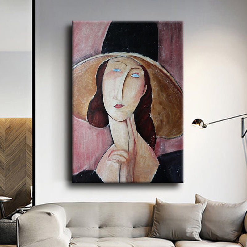 Vivolux | Vintage Frau Portrait Malerei Leinwand Texturiert Rosa Wandkunst Druck für Mädchenzimmer