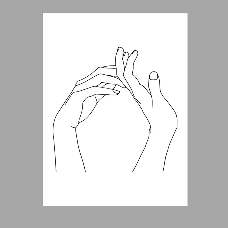 Vivolux | Leinwand Weißes Gemälde Nordische Kohlezeichnungen Hand in Hand Wanddekoration, Mehrere Größen