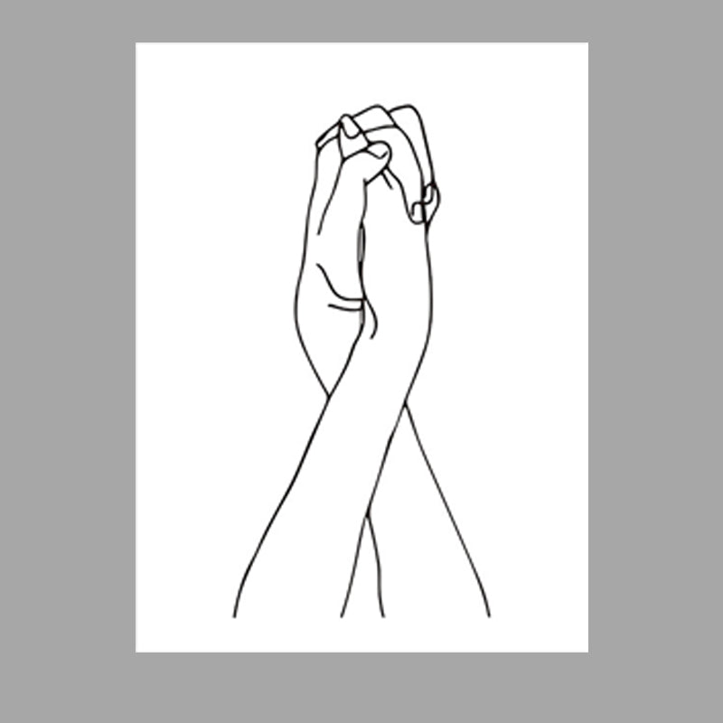 Vivolux | Leinwand Weißes Gemälde Nordische Kohlezeichnungen Hand in Hand Wanddekoration, Mehrere Größen