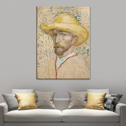 Vivolux | Van Gogh Leinwandkunst Vintage Klassisches Selbstporträt mit Strohhut Malerei in Pastellfarbe