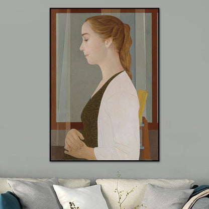 Vivolux | Frauen-Profil-Porträtmalerei Vintage-Leinwand Wandkunst in Braun für Zuhause