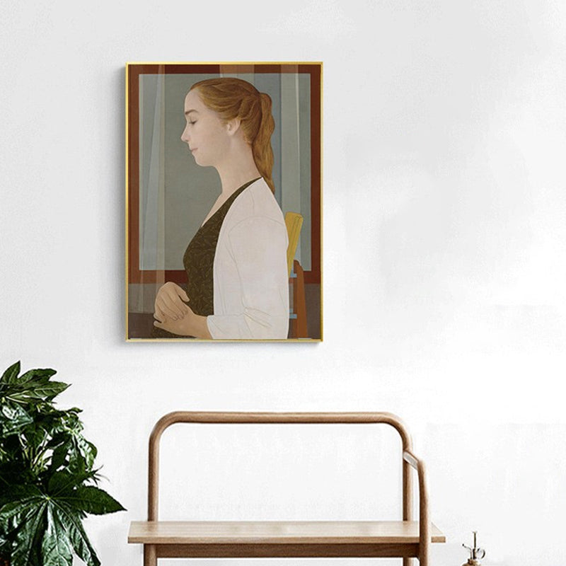 Vivolux | Frauen-Profil-Porträtmalerei Vintage-Leinwand Wandkunst in Braun für Zuhause