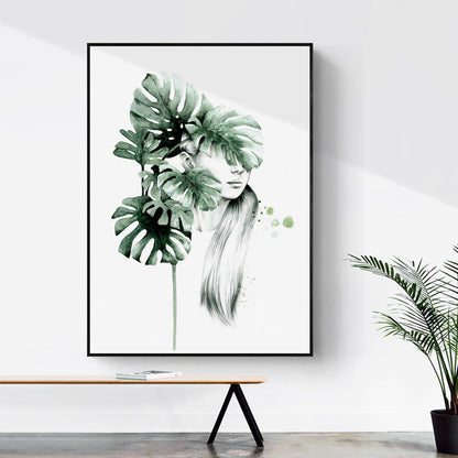 Vivolux | Texturierte Figur und botanische Malerei Leinwand Glam Style Wandkunst Dekor für Badezimmer