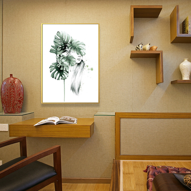 Vivolux | Texturierte Figur und botanische Malerei Leinwand Glam Style Wandkunst Dekor für Badezimmer