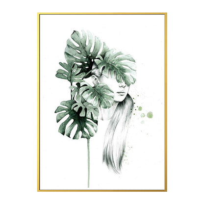 Vivolux | Texturierte Figur und botanische Malerei Leinwand Glam Style Wandkunst Dekor für Badezimmer