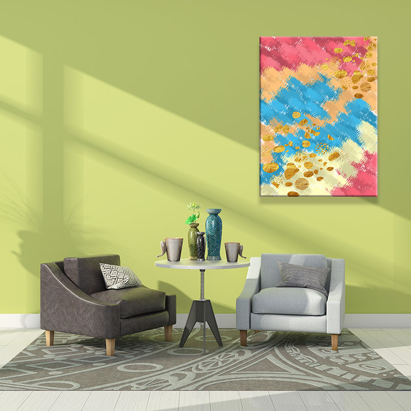 Vivolux | Abstract Painting Wall Decoration Blue and Red Canvas Art Print for Living Room, Texture