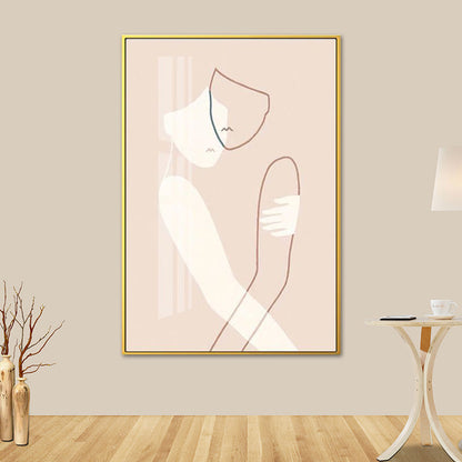 Vivolux | Nordic Style Umarmende Figuren Leinwand Pink Texturiert Wandkunst Druck für Wohnzimmer
