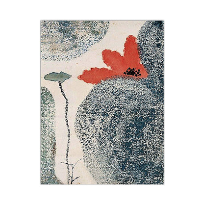 Vivolux | Grau und Rot Blumen Leinwand Texturierte Oberfläche traditionelle Wohnzimmer Wandkunst Druck