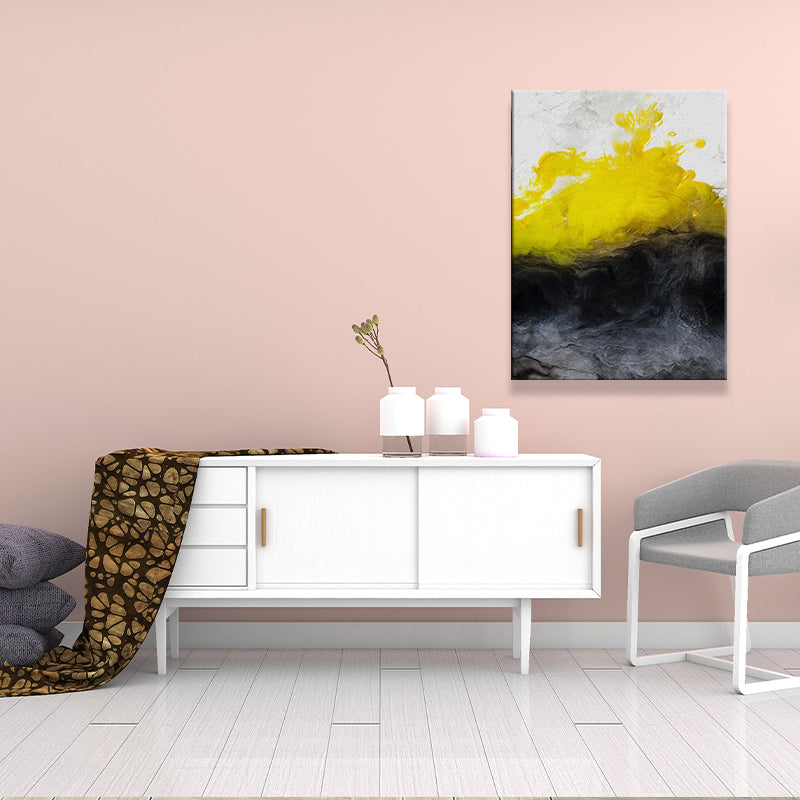 Vivolux | Eenvoudige Abstracte Wandkunst Decor Geel en Zwart Eetkamer Canvas, Getextureerd