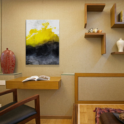 Vivolux | Eenvoudige Abstracte Wandkunst Decor Geel en Zwart Eetkamer Canvas, Getextureerd