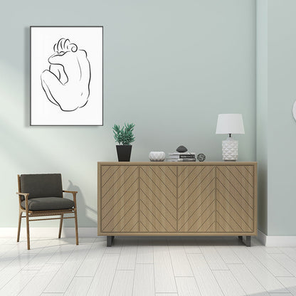 Vivolux | Bleistift Sitzende Figur Muster Malerei Skandinavisch Leinwand Texturiert Wandkunst in Weiß