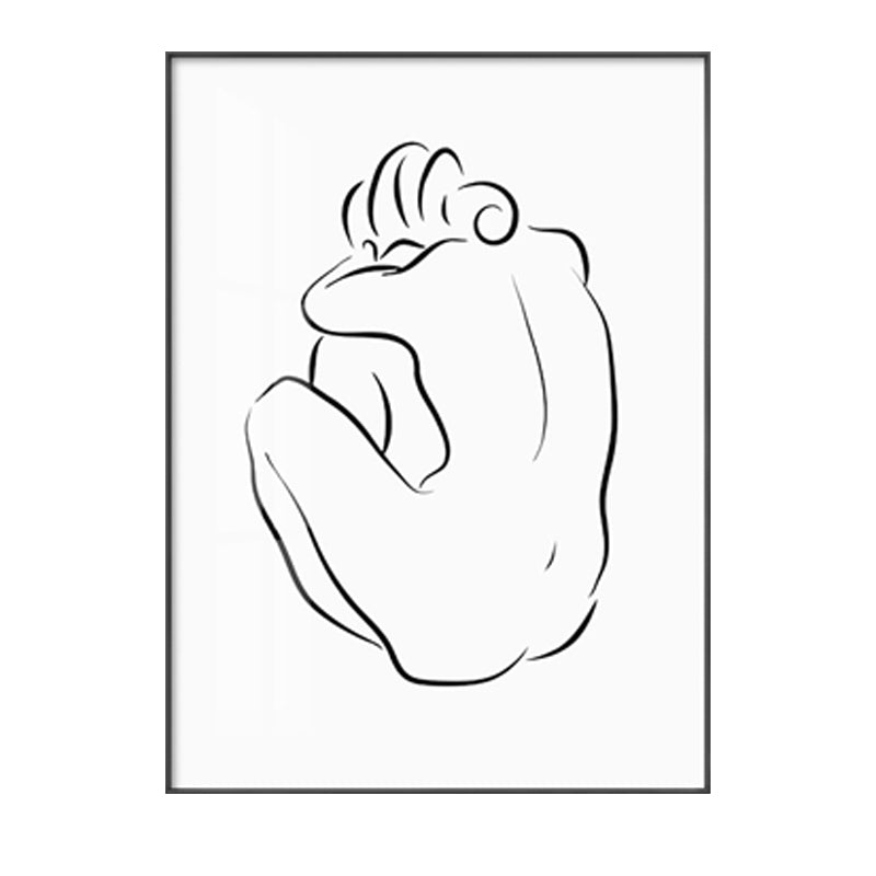 Vivolux | Bleistift Sitzende Figur Muster Malerei Skandinavisch Leinwand Texturiert Wandkunst in Weiß