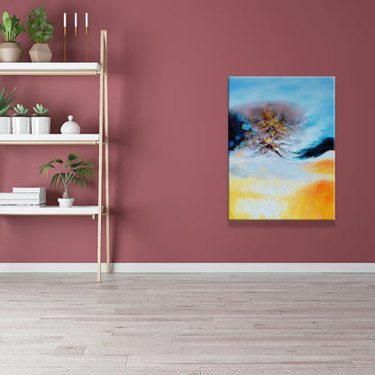 Vivolux | Hedendaagse Abstracte Canvas Kunst Gele en Blauwe Zonsondergang Landschap Muurdecor voor Keuken