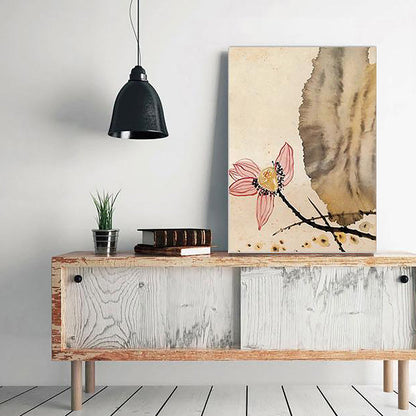 Vivolux | Gelbes asiatisches Wandkunst-Lotusblüte Gemälde Leinwanddruck für das Wohnzimmer