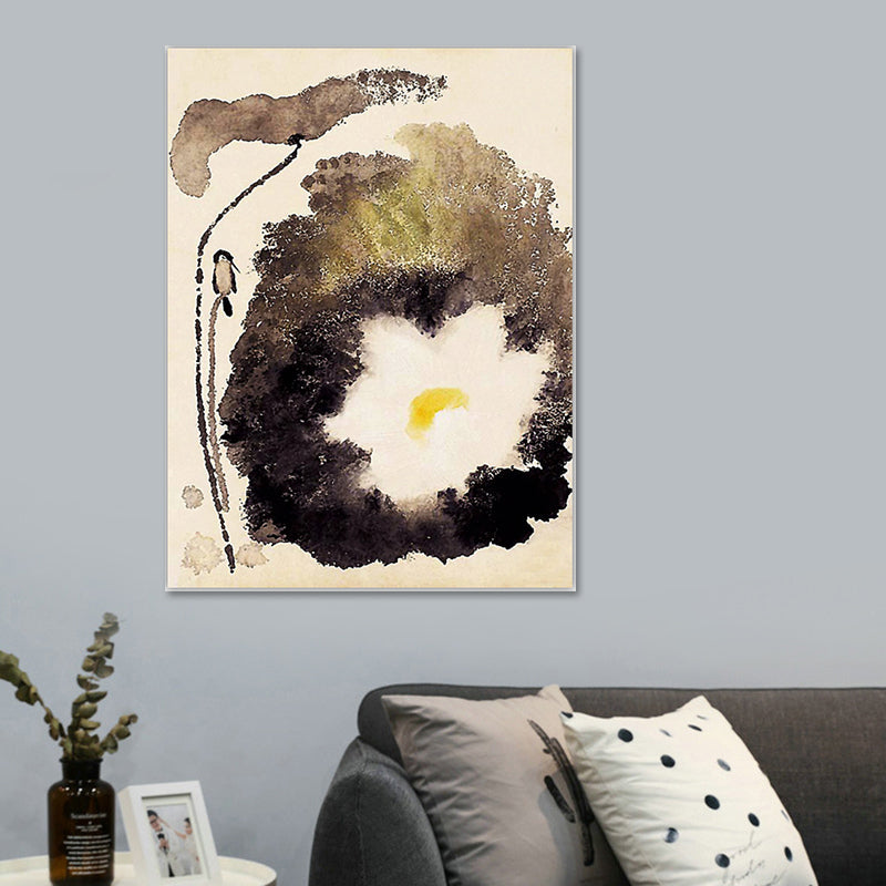 Vivolux | Braune Lotus- und Blütenmalerei Moderne Texturierte Wandkunst für das Wohnzimmer