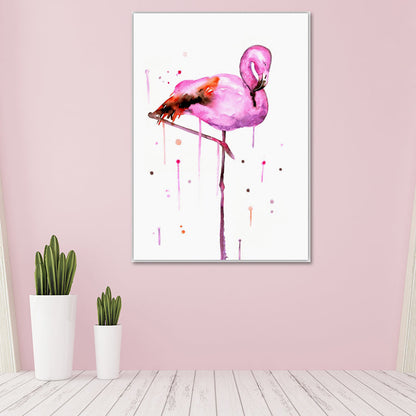 Vivolux | Flamingo Wandkunst Nordic Texturierte Leinwanddruck in Pink auf Weiß für das Wohnzimmer