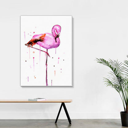 Vivolux | Flamingo Wandkunst Nordic Texturierte Leinwanddruck in Pink auf Weiß für das Wohnzimmer