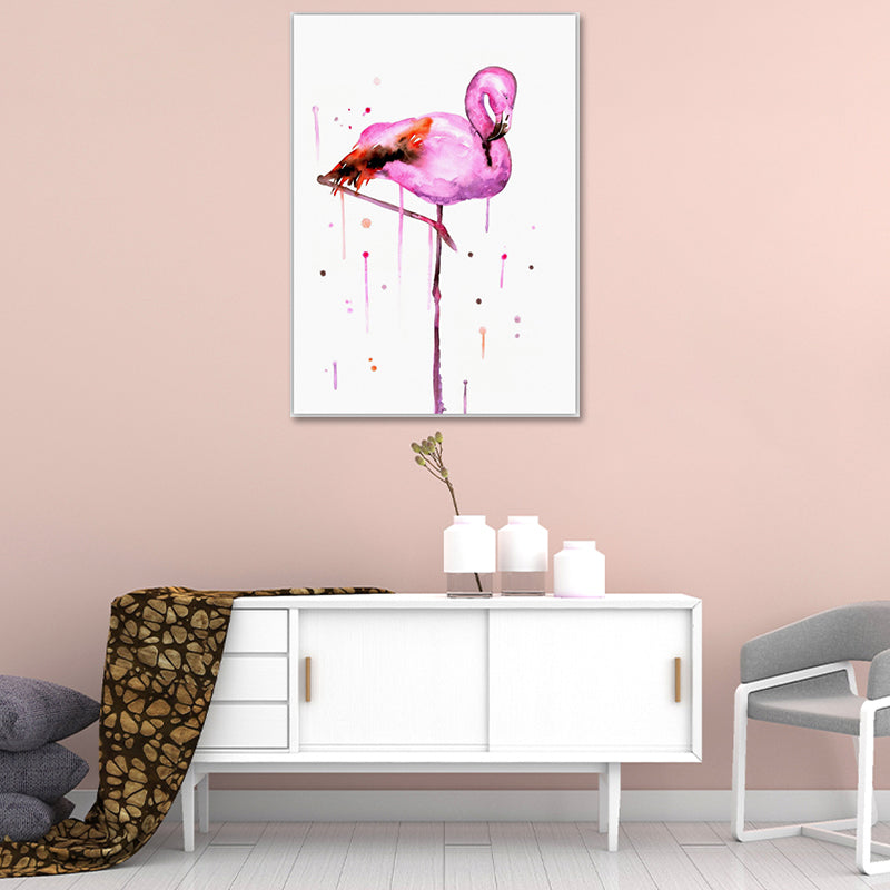 Vivolux | Flamingo Wandkunst Nordic Texturierte Leinwanddruck in Pink auf Weiß für das Wohnzimmer