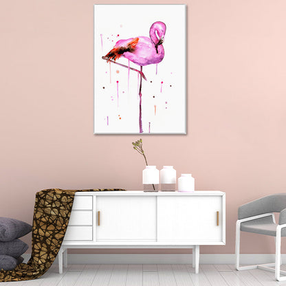 Vivolux | Flamingo Wandkunst Nordic Texturierte Leinwanddruck in Pink auf Weiß für das Wohnzimmer