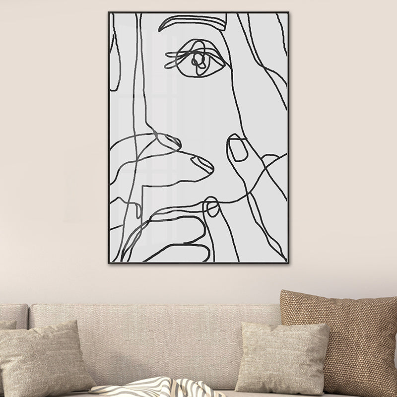 Vivolux | Skandinavische Gesichts- und Handmalerei Leinwand Texturiertes Graues Wandkunstdecor für das Badezimmer
